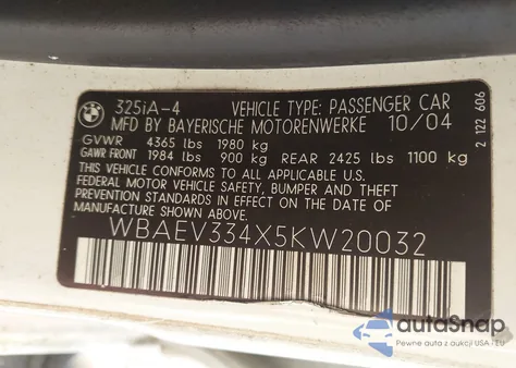 2005 BMW 325I из США, поврежденный, VIN WBAEV334X5KW20032